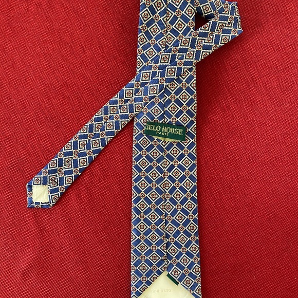 Gelo House Paris, florals geometric blue men tie - Picture 6 of 7
